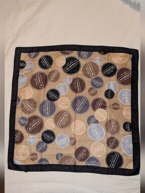COACH Logo Circles Print Silk Scarf 21"  Tan  Brown GUC